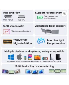 14-Inch Triple Portable LCD Monitor IPS Panel 1920*1200P Tri Extender Laptop Patent Design Dual Type-c USB 3.0 Display