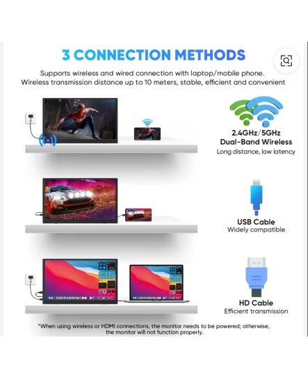 15.6 Inch Wireless Monitor Portable FHD 1080P IPS HDR Built-in Speaker OEM ODM Service