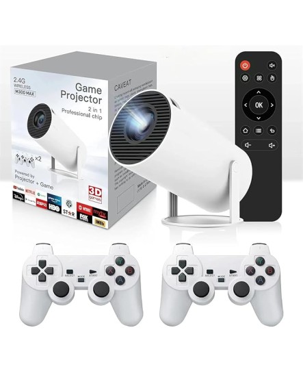 3D 4K 2 in1 M300 Max Video Game Portable Projector, And Game With 2 Wireless Controllers and remote